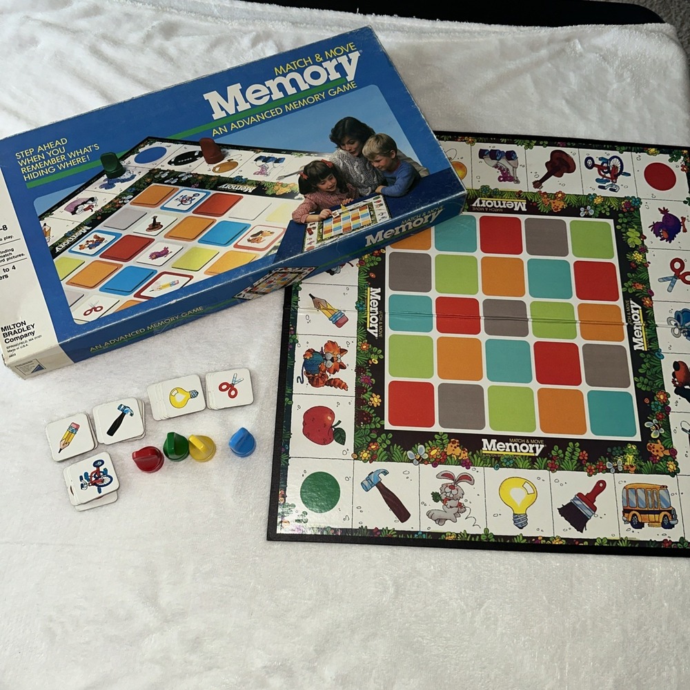 Vintage Match and Move Memory Game‎ Complete Milton Bradley 1986 Kids 80's USA
